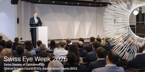 Prof. Farhad Hafezi hält einen Vortrag an der Swiss Eye Week 2026 in der Augenheilkunde