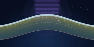 Illustration of the ELZA epi-on protocol, with pulsed UV-A light passing through an intact corneal epithelium into a riboflavin-soaked stroma